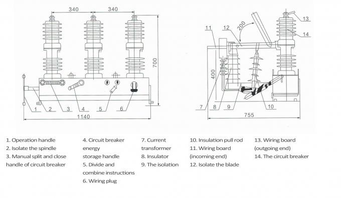 Openlucht de Hoogspannings Anticondensatie van de Distributie12kv Stroomonderbreker 9
