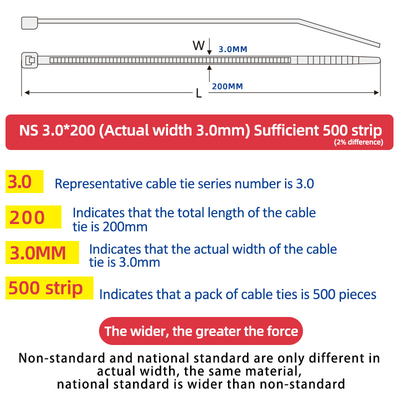 3.0*200 Black Nylon Zip Cable Ties 200mm Durable Multi Purpose Straps